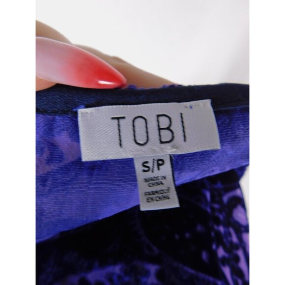 Tobi Dress Womens Small Blue Purple Velvet Burnout Wrap Mini Long Sleeve Cutout - Picture 11 of 13